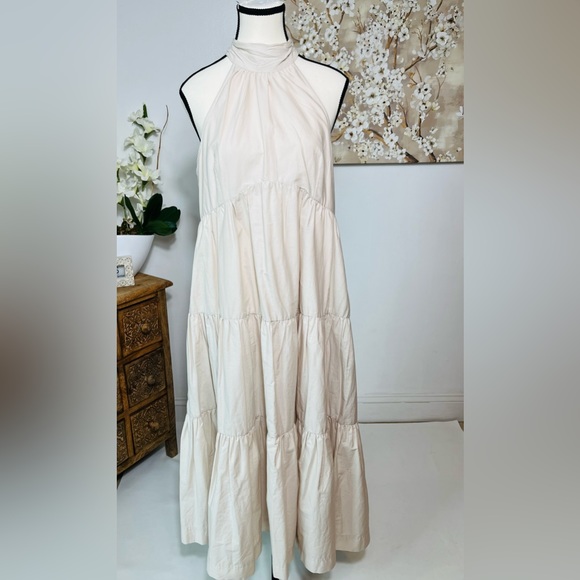 ANTHROPOLOGIE MAEVE SLEEVELESS TIERED HALTER MIDI DRESS COLOR OYSTER SIZE 8P NWT - Picture 12 of 16